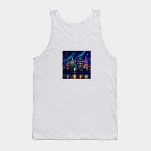 City blocks with lights on by the river side. Tank Top